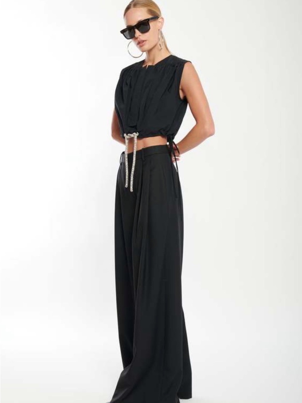 Nili Lotan Black High-Waist Wide-Leg Cropped Pants
